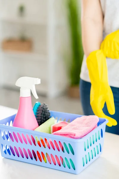 Home cleaning detergent tools housekeeping chores — Stock Photo, Image