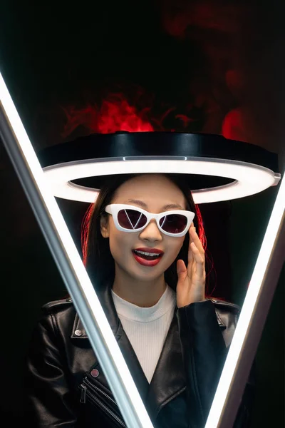 tech fashion cyberpunk people neon girl in glasses