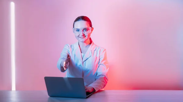 telehealth meeting doctor greeting with handshake