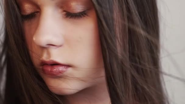 Female beauty tender woman natural makeup — Stock Video