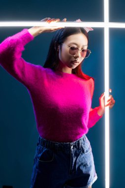 siber punk güzellik neon ışık insanlar Asyalı kız