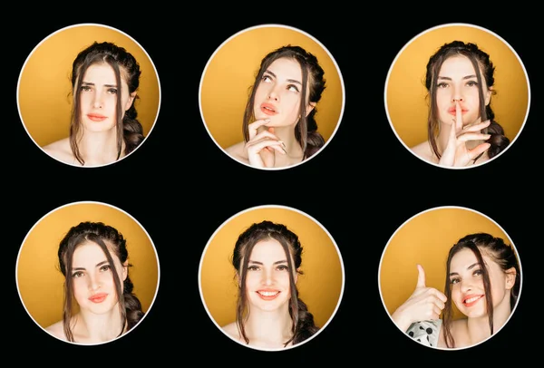 Porträt Collage Stimmung Sammlung Mädchen Gesicht Set 6 — Stockfoto