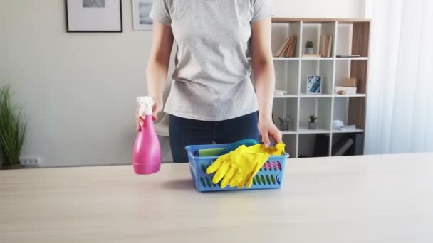 Professioneel schoonmaakmiddel gereedschap huis hygiëne — Stockvideo