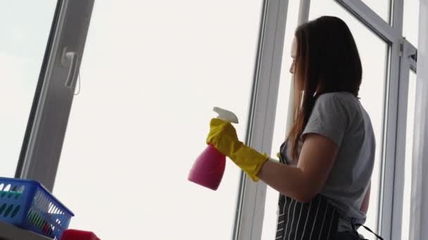 Schoonmaken van de ruimte huishoudelijk werk hygiëne tools — Stockvideo