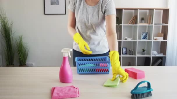 Limpeza em casa dona de casa rotina ferramentas de higiene — Vídeo de Stock