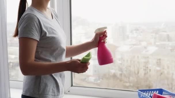 Tarefas de quarto desfrutando de tarefas domésticas visão clara — Vídeo de Stock