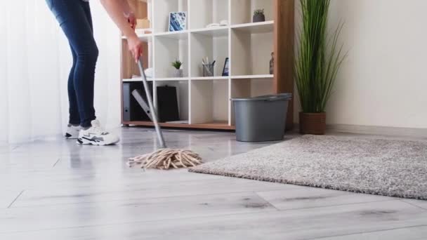 Schoonmaakbedrijf vrouwelijke conciërge huishoudelijk werk — Stockvideo