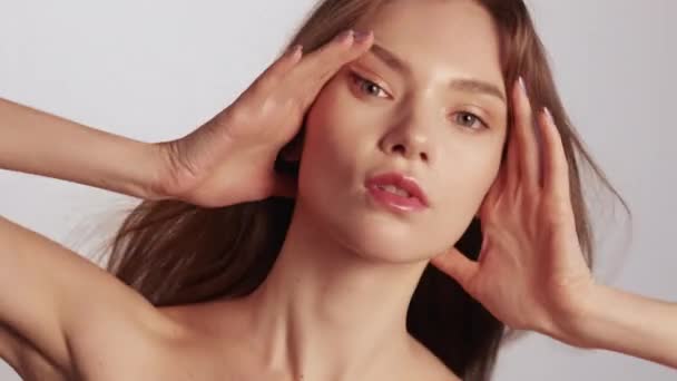 Schoonheid mode professionele fotoshoot vrouw gezicht — Stockvideo