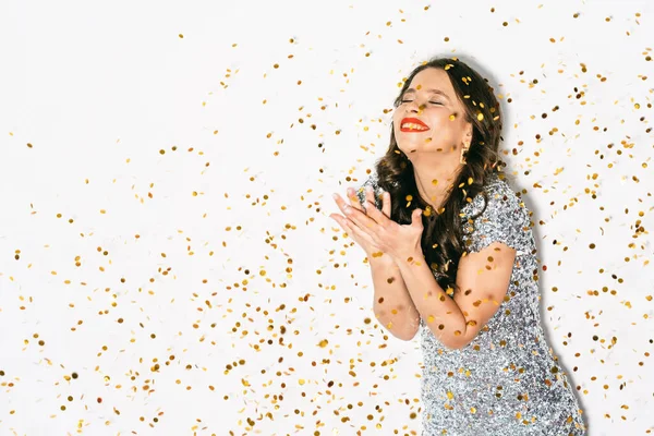 Bayram kutlaması heyecanlı kadın şenlik dekoru — Stok fotoğraf