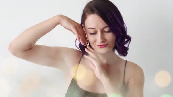 Weibliche Schönheit Urlaub Party festlichen Look Modell — Stockvideo