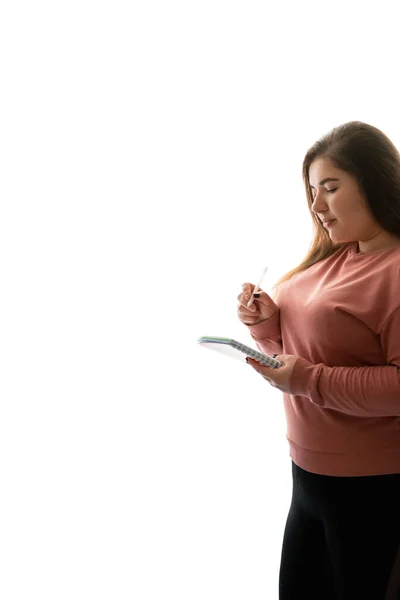 Δίαιτα σχεδιασμό στρατηγική απώλειας βάρους γυναίκα σημειώσεις — Φωτογραφία Αρχείου
