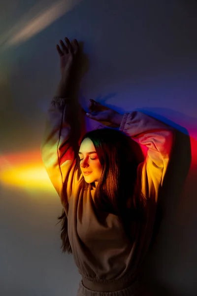 Neon dreamful girl inner peace freedom rainbow — Stockfoto