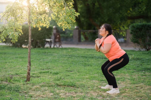park training obese people overweight woman spring
