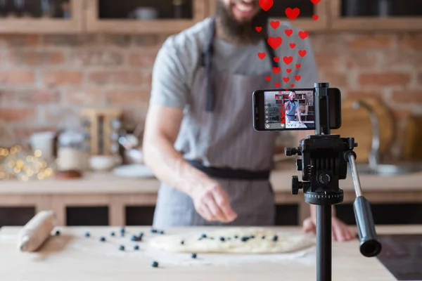 Video recipe like feedback chef blogger streaming — Stock Photo, Image