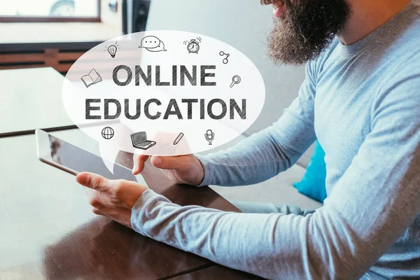 Edukacja online nauka webinarium człowiek wirtualna lekcja — Zdjęcie stockowe