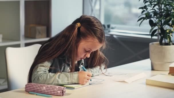 Desarrollo infantil educación en el hogar niña alumna — Vídeo de stock