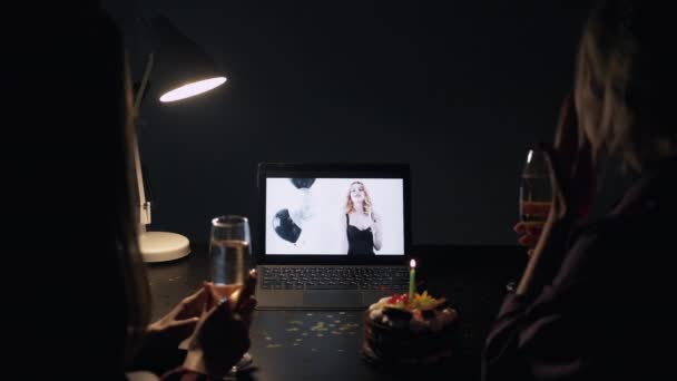 Birthday toast video conference home party — Stockvideo