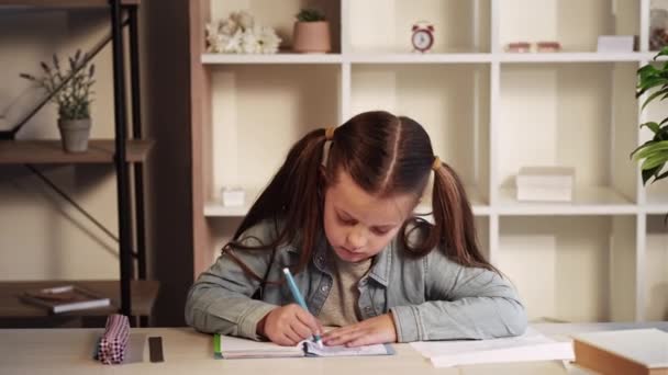 가정 글쓰기를 공부하는 초등 학교 여학생 — 비디오