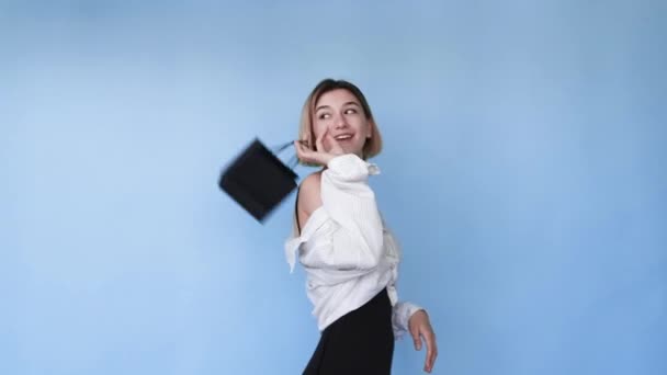 Negro viernes compras venta mujer bolso gif loop — Vídeo de stock