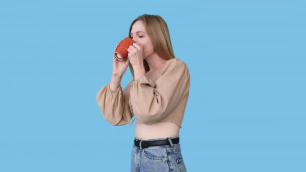 Coffee break morning drink woman cup gif loop — Stok Video