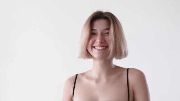 Eccitata faccia emozione positiva felice ragazza gif loop — Video Stock