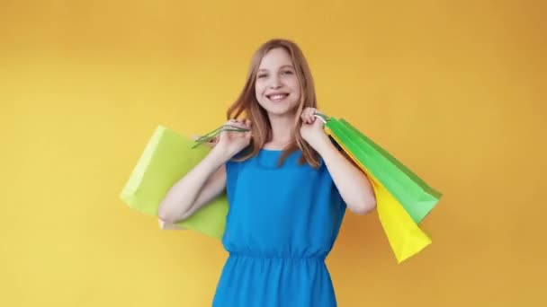 Sommerschlussverkauf Shopping Wochenende Frau Taschen GIF Schleife — Stockvideo
