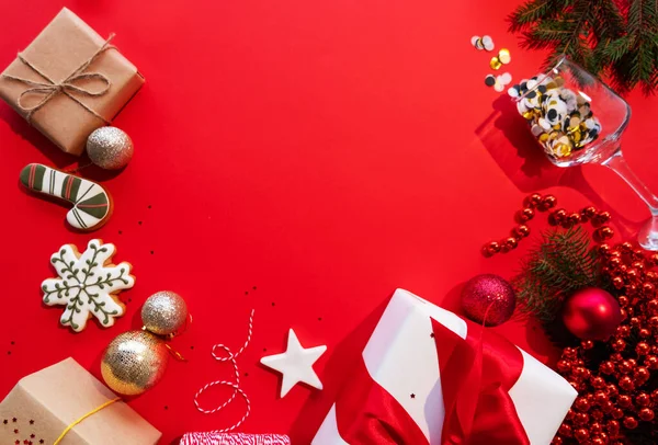 新年装饰品圣诞节背景礼物红色 — 图库照片
