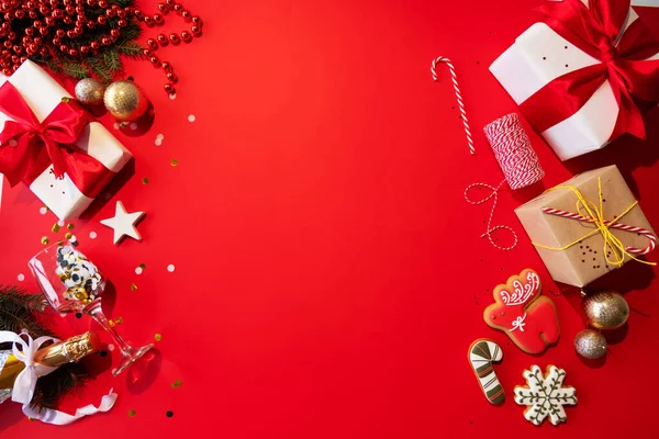 Natal fundo festivo moldura decoração vermelho — Fotografia de Stock
