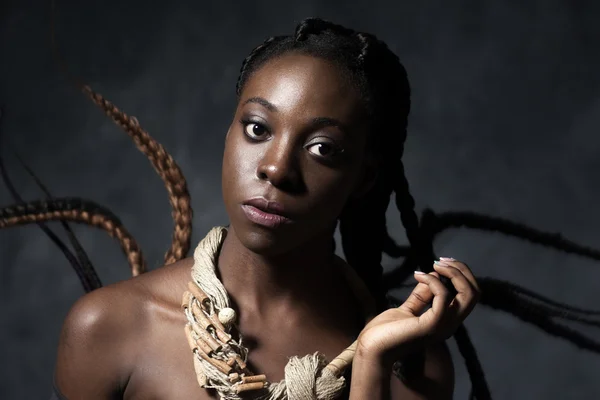 Beautiful Black woman with the flying long hair — ストック写真