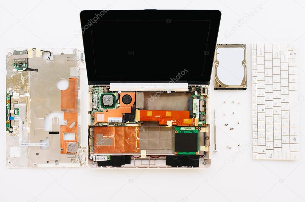 The disassembled laptop. Details of pc (computer)
