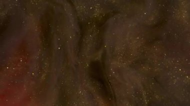 Parıldayan boya. Bulanık, soyut sis. Yaratıcı sanatın siyah arka planına odaklanmış pembe, mor, parlak, sıvı su mürekkebi..