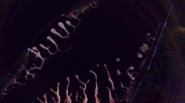 Geleceğin dokusu. Bozulma sesi. Mavi turuncu renk arızası frekans objeleri dijital dalga koyu siyah sanat soyut arkaplan.