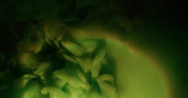 Paint background. Mist glitter cloud. Defocused green color splash shimmer water rainbow texture spreading on acrylic dark black art abstraction.