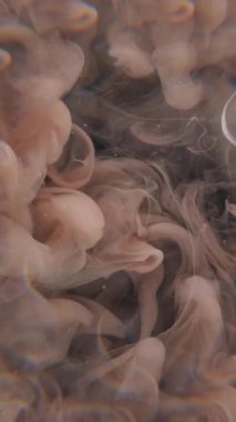 Dikey video. Bulut dalgası. Boya karışımı. Odaklanmamış mor renkli su mürekkep dokusu soyut siyah sanat arka planında kimyasal buhar sıvısı.