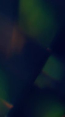 Dikey video. Lazer titreşimi. Bulanık yansıma ışığı. Odaklanamayan yeşil mavi mercek parlaklık dokusu soyut koyu siyah sanat arka planında parıldıyor.