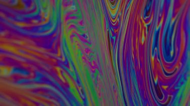 Dikey video. Mürekkep karışımı. Yağ sıvısı. Yeşil soyut akrilik sanat arka planında yüzen kırmızı mor renkli yuvarlak sıvı doku dalgası.