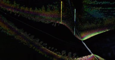 Dijital arıza. Statik frekans. Mavi sarı mor renkli eserler. Sıvı kırık dalga fütüristik gökkuşağı koyu siyah sanat soyut arkaplan üzerine damlıyor..