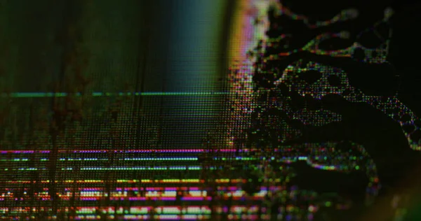 Arıza sanatı. Hata ekranı. TV monitöründeki odaksız hasar dokusu gürültüsü renk dalgaları bilgisayar arkaplanındaki statik grafik sıvısını etkiler.