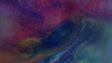 Mürekkep rengi. Görüntü Bokeh Işıltısı. Soyut yaratıcı arka planda çözünmüş kırmızı mavi renkli su ışıltılı akrilik doku.