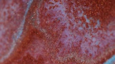 Parıltılı boya karışımı. Köpüklü mermer. Odaklanmamış mavi turuncu altın renk parçacıkları desen karışım soyut sanat arka planı.