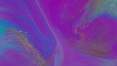 Parıldayan boya. Renk karışımı. Odaklanmamış mor sarı sıçrama suyu soyut sanat akrilik bokeh arka planında parıltılı neon altın doku.