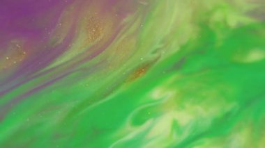 Dalga dokusu. Mürekkep arkaplanı. Bokeh 'in yaratıcı soyutlamalarında yeşil, mor, renkli, parlak, neon altın lekeler..