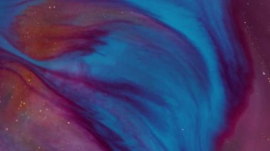 Parlak sıvı. Bulanık mürekkep dalgası. Odaklanmamış mavi turuncu mor renkli sıvı sim desenli su soyut sanat akrilik zemin üzerinde.