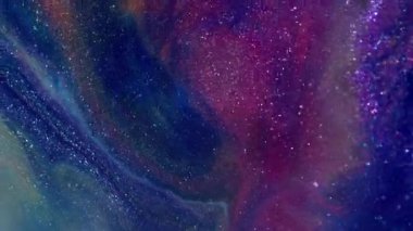 Mürekkep rengi. Görüntü Bokeh Işıltısı. Soyut yaratıcı arka planda çözünmüş kırmızı mavi renkli su ışıltılı akrilik doku.