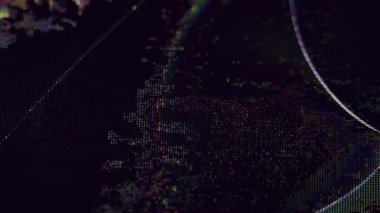 Arıza sanatı. Statik cihaz. Sarı koyu siyah renk gürültü titreşim sıvı piksel kırık mor çizgiler soyut bokeh arkaplan üzerinde desen.