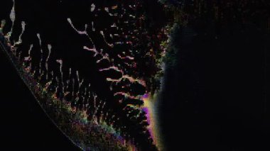 Sıvı kristal. Ekran bozulması. Sarı siyah renk gürültü titreşimleri mor çizgi desenleri ile sanat soyut arkaplan üzerindeki eski film dalgaları.