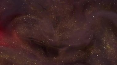 Parıldayan boya. Bulanık, soyut sis. Yaratıcı sanatın siyah arka planına odaklanmış pembe, mor, parlak, sıvı su mürekkebi..