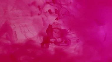 Duman sıçrıyor. Boya karışımı. Parlak pembe karışım girdaplı sanat suyu damlaları damlalar çözülmüş pigmentler yayılmış. Soyut sıvı doku arkaplanı.