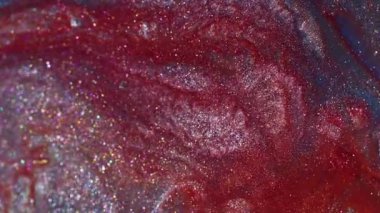 Sıçrama karışımı. Parlak dalga. Soyut akrilik yaratıcı arka planda yayılan kırmızı, mavi, gri, ışıl ışıl bir doku..