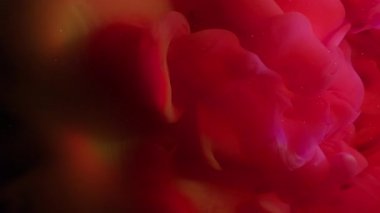 Parlak mürekkep patlaması. Parlak gökkuşağı bulutu. Bulanık pembe renk, ışıltılı su dokusu akrilik sanat soyutlamasına yayılıyor..